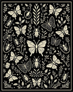 Black cream butterfly insect foliage composition Rug