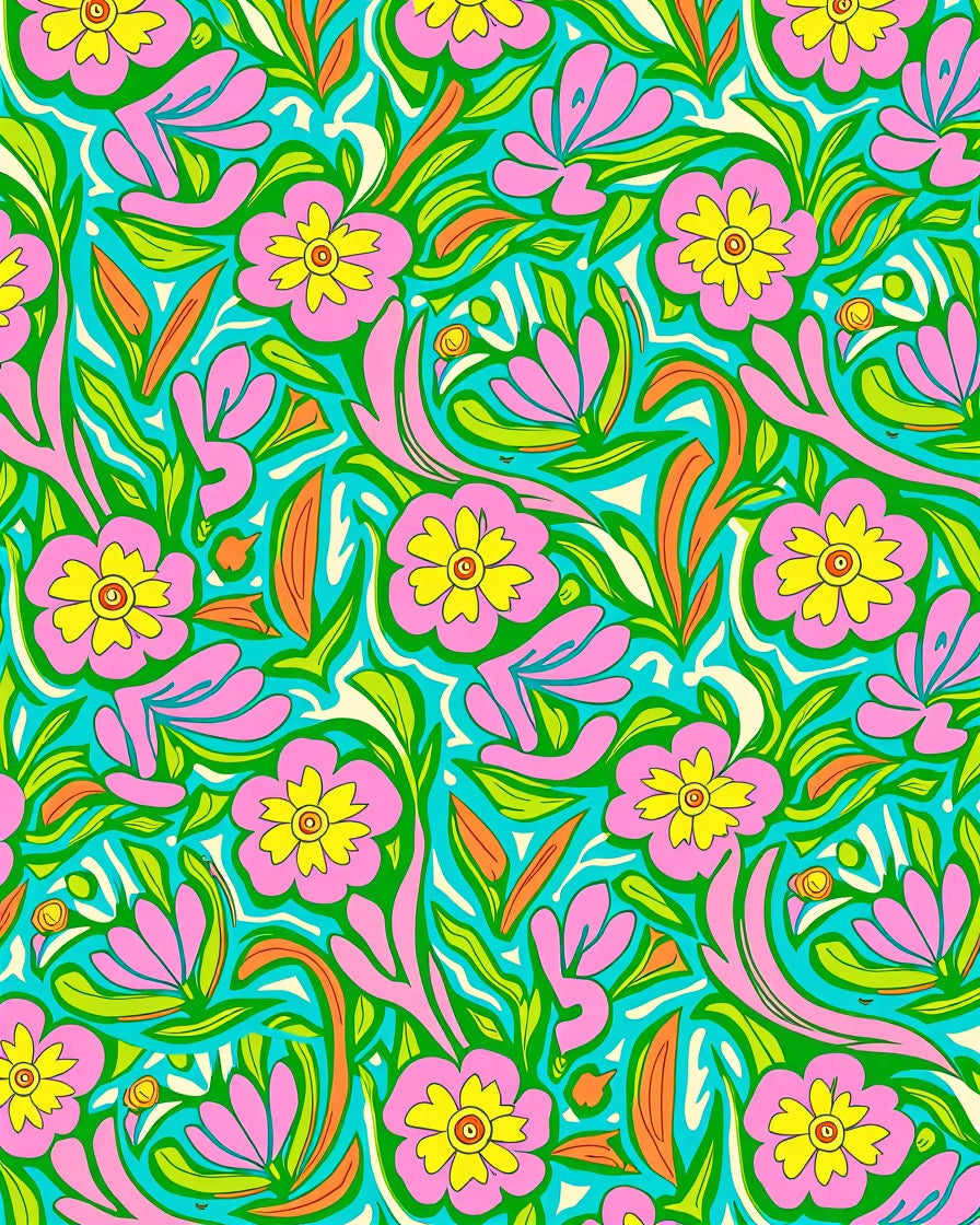 Vibrant Pink Yellow Floral Pattern Rug