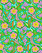 Vibrant Pink Yellow Floral Pattern Rug