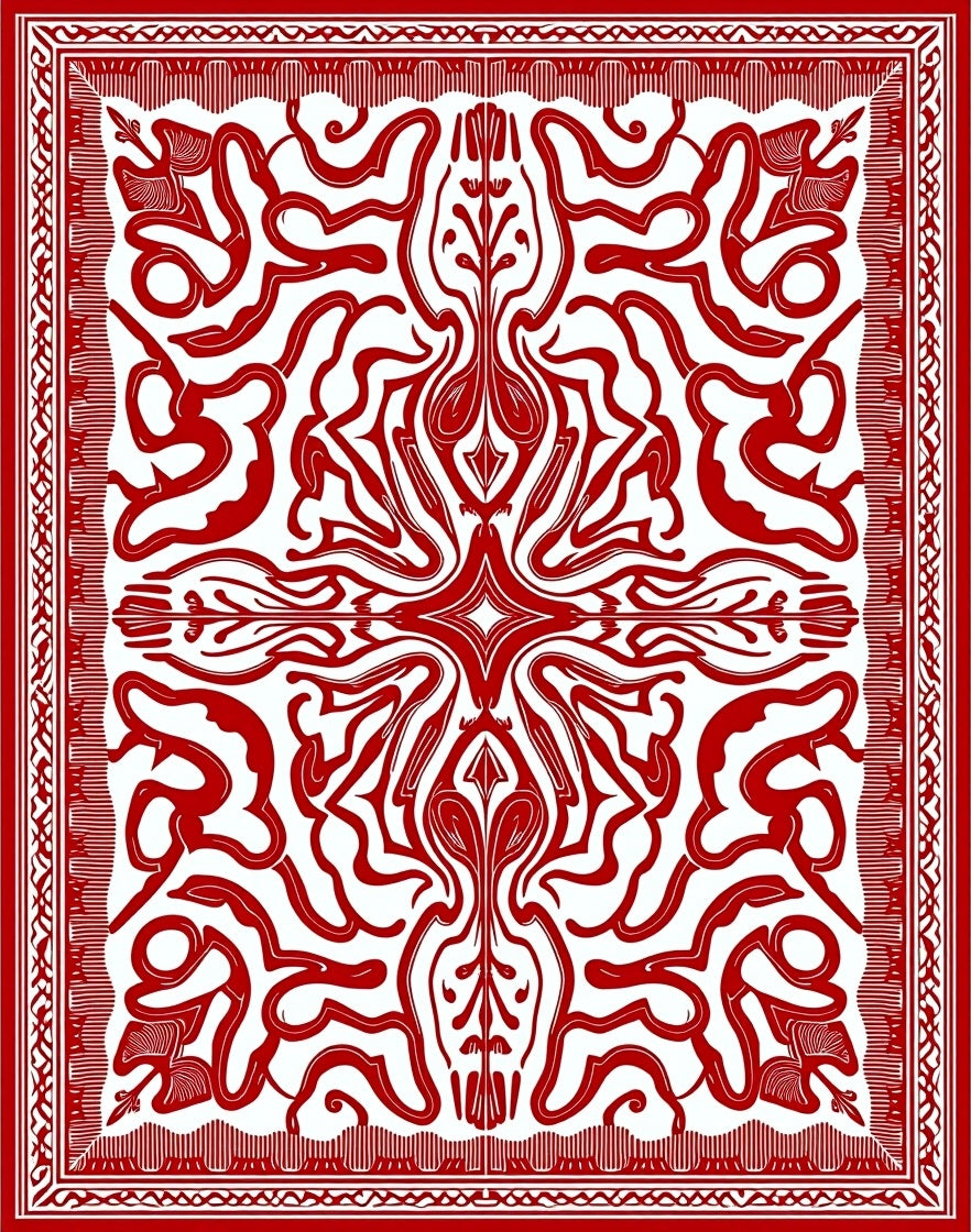 Ornate Red Swirls And Botanical Design Rug