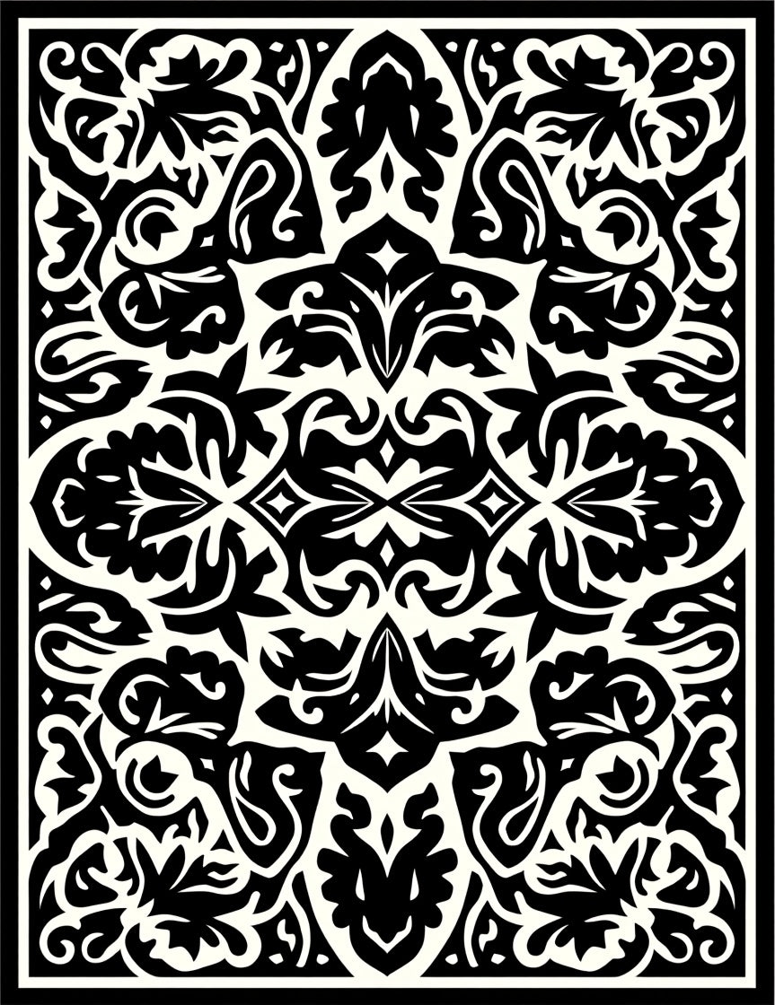 Classic Black And White Floral Pattern Rug