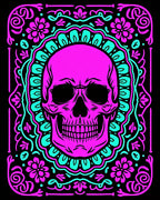 Bright Pink Skull Floral Round Rug
