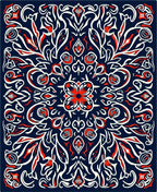 Red White Blue Intricate Floral Design Rug