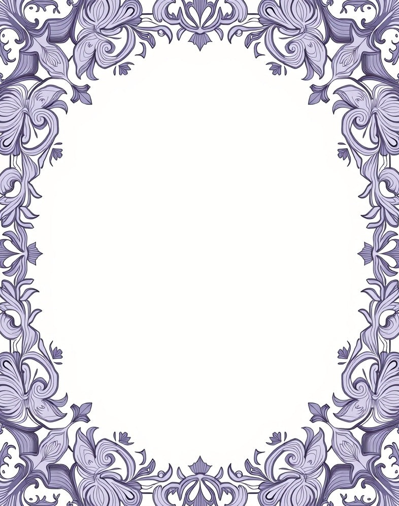 Ornate Violet Floral Scrollwork Pattern Rug