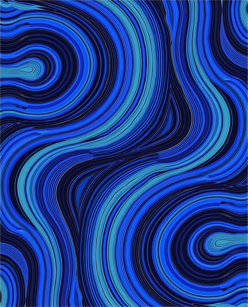 Vibrant Blue Swirl Line Pattern Rug