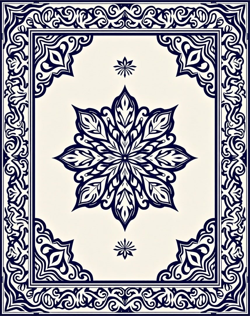 Intricate Floral Mandala Border Design Rug