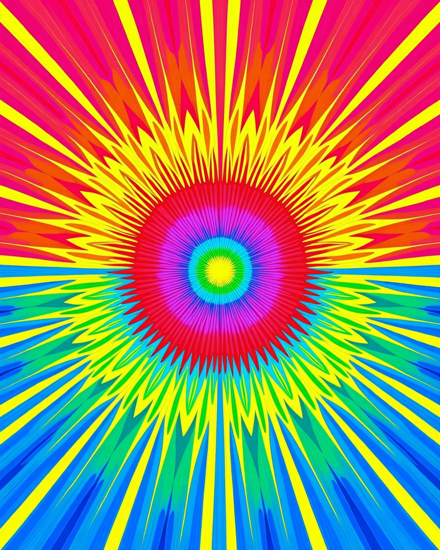 Vibrant Rainbow Sunburst Pattern Rug