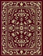 Elegant Floral Bordered Burgundy Design Rug