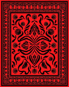 Ornate Floral Art Nouveau Black Red Rug