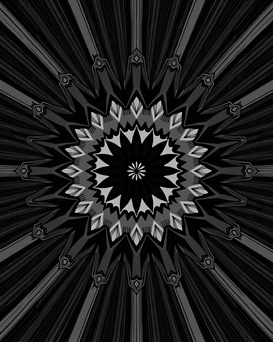Radiating Dark Geometric Mandala Pattern Rug