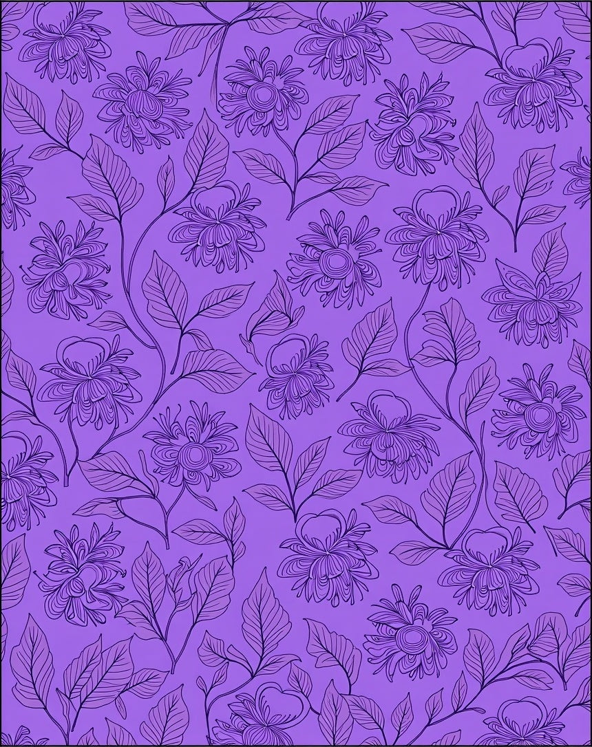 Floral Vine Patterned Purple Rug