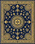 Ornate Gold Floral Blue Medallion Rug