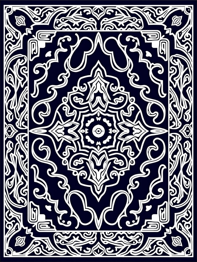 Ornate White On Navy Mandala Rug