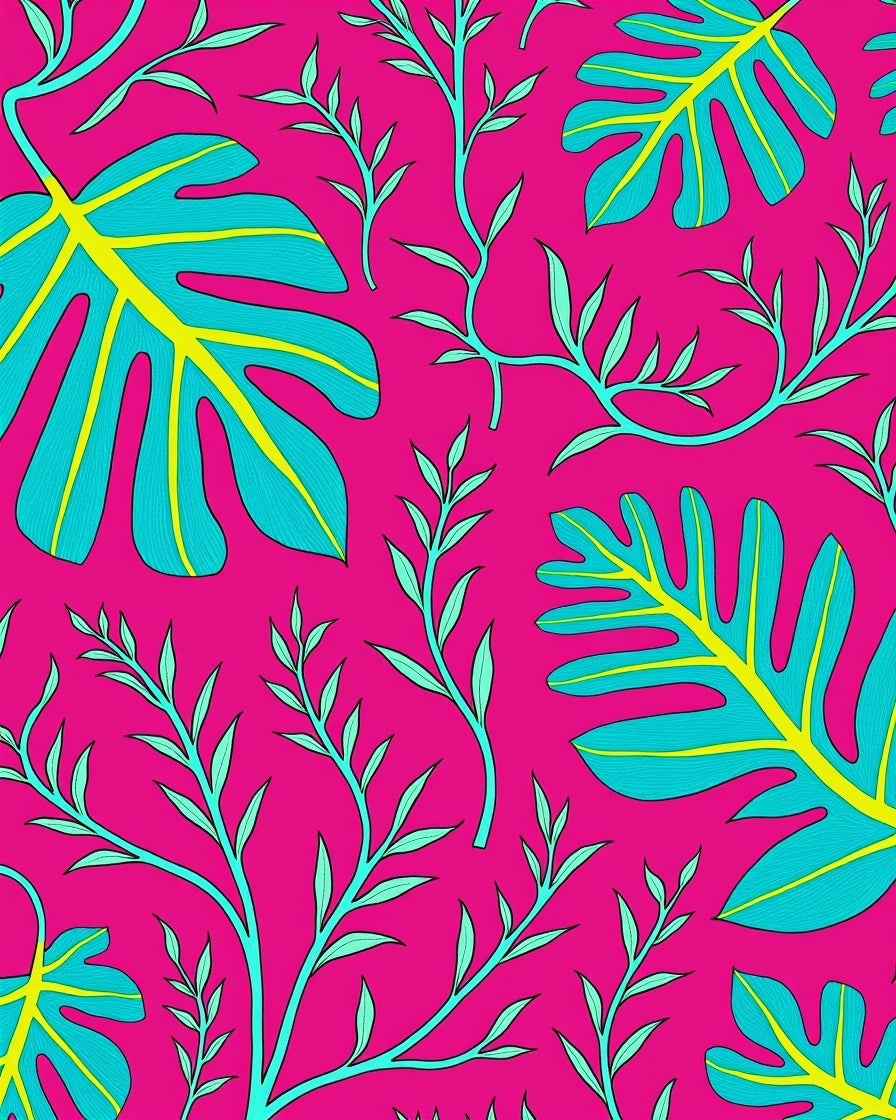 Vibrant Pink Tropical Leaf Swirl Rug