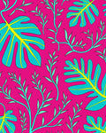Vibrant Pink Tropical Leaf Swirl Rug