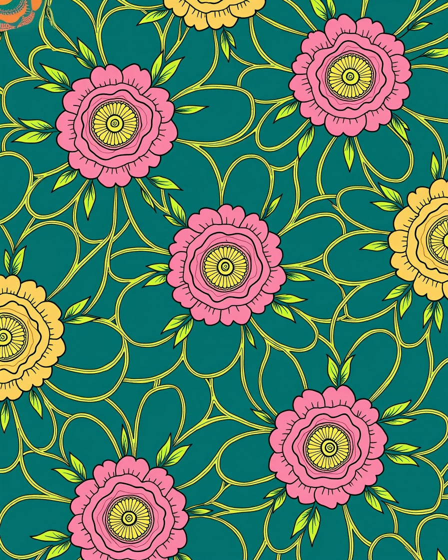 Pink Yellow Floral Vine Design Rug