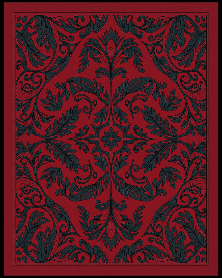 Dark Red And Teal Floral Pattern Rug