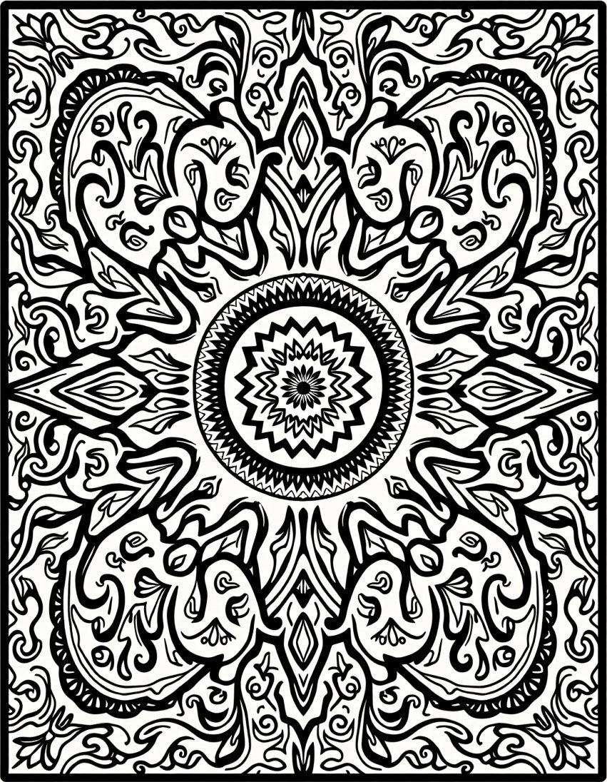 Ornate Black White Mandala Pattern Rug