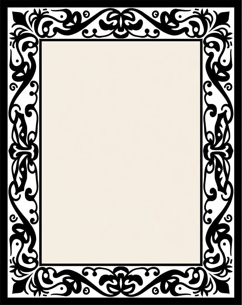 Black Floral Scrollwork Design Rug