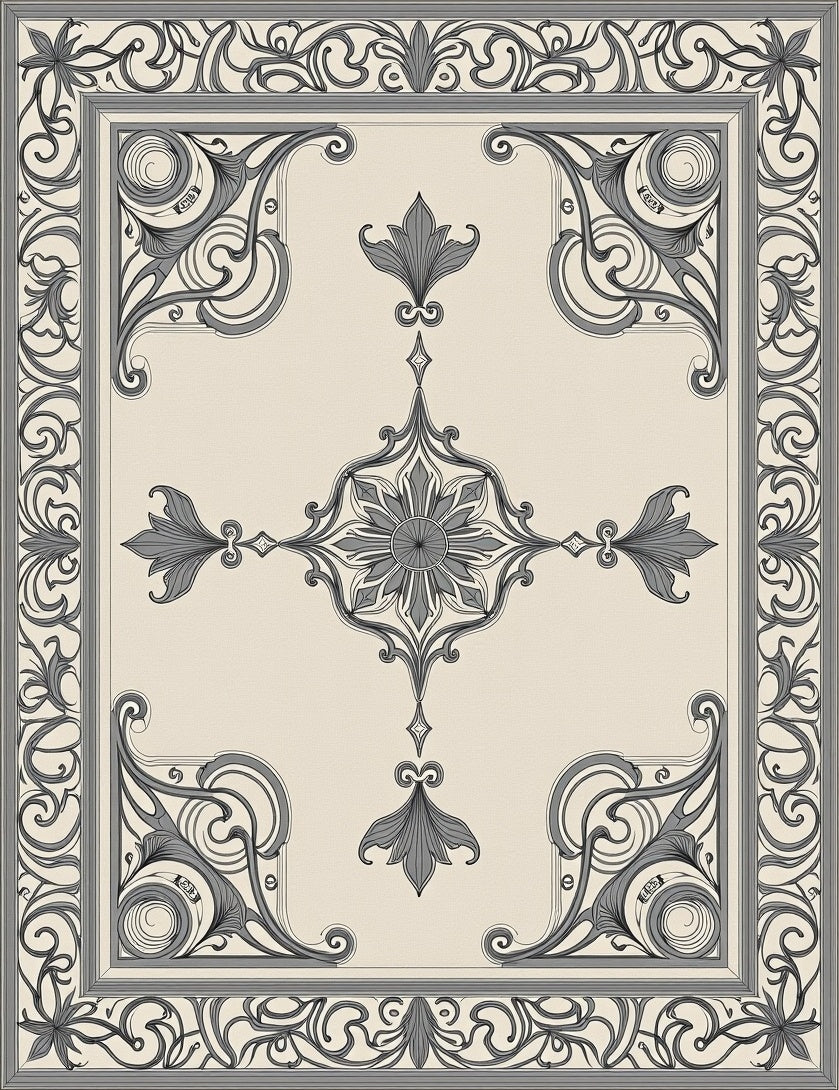 Elegant Floral Scrollwork Frame Rug