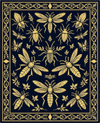 Golden Insects on Navy Blue Field Rug