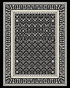 Intricate Black White Geometric Border Design Rug