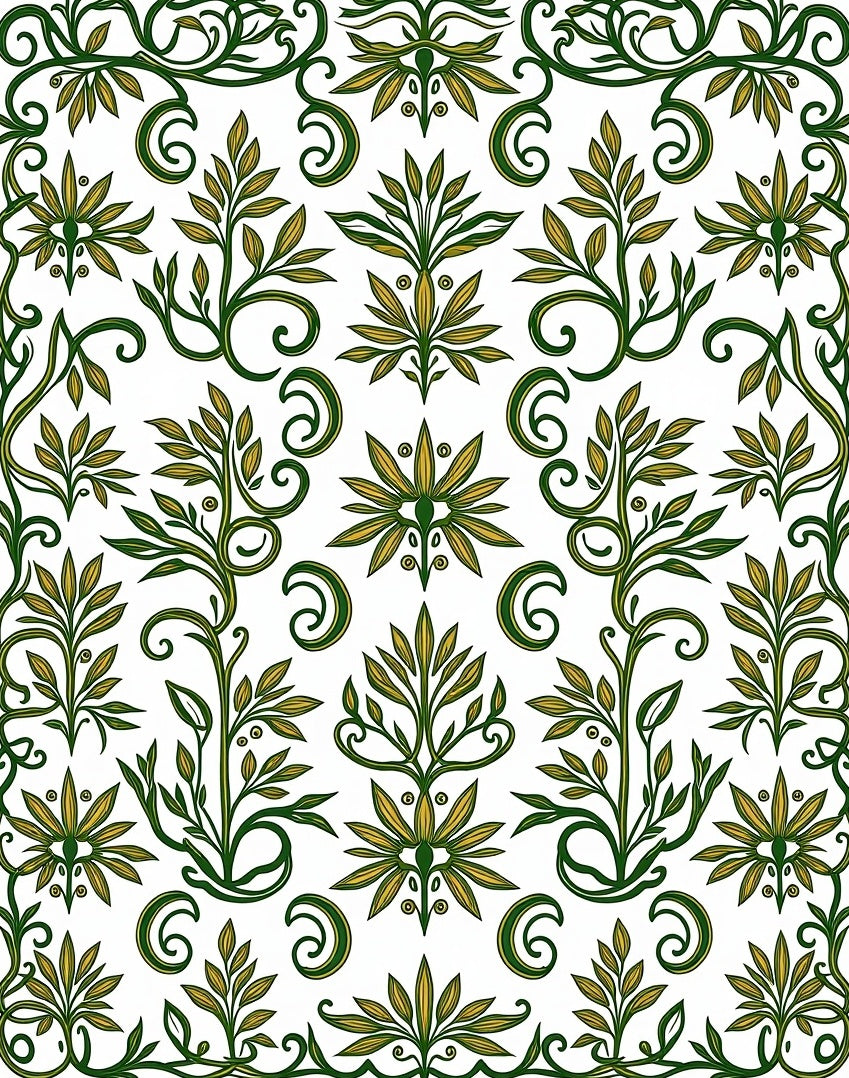 Art Nouveau Green Floral Vines Rug