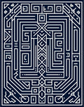 Intricate Geometric Maze White On Navy Rug