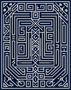 Intricate Geometric Maze White On Navy Rug