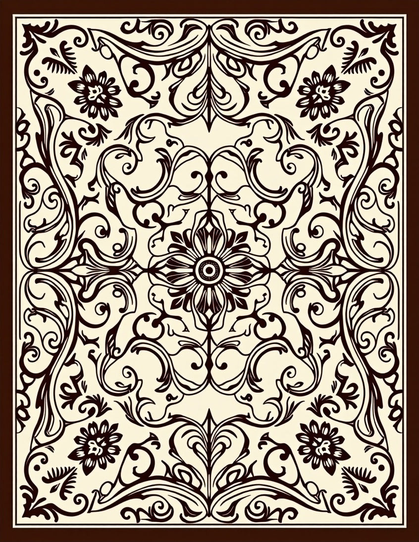 Ornate Floral Scrollwork Pattern Rug