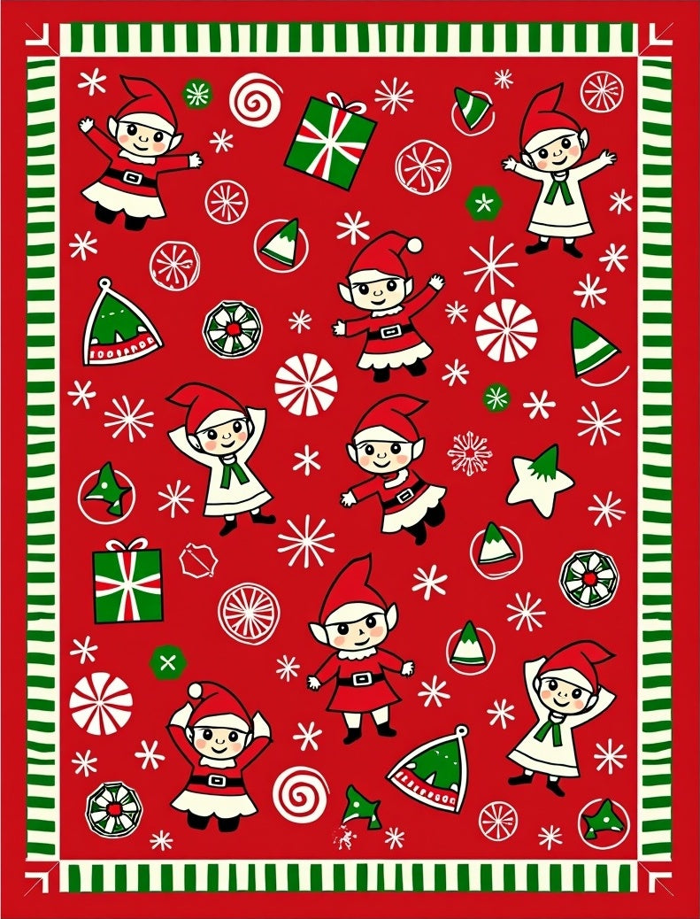 Whimsical Elves Festive Holiday Christmas Rug