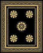 Black Gold Ornate Floral Motif Rug