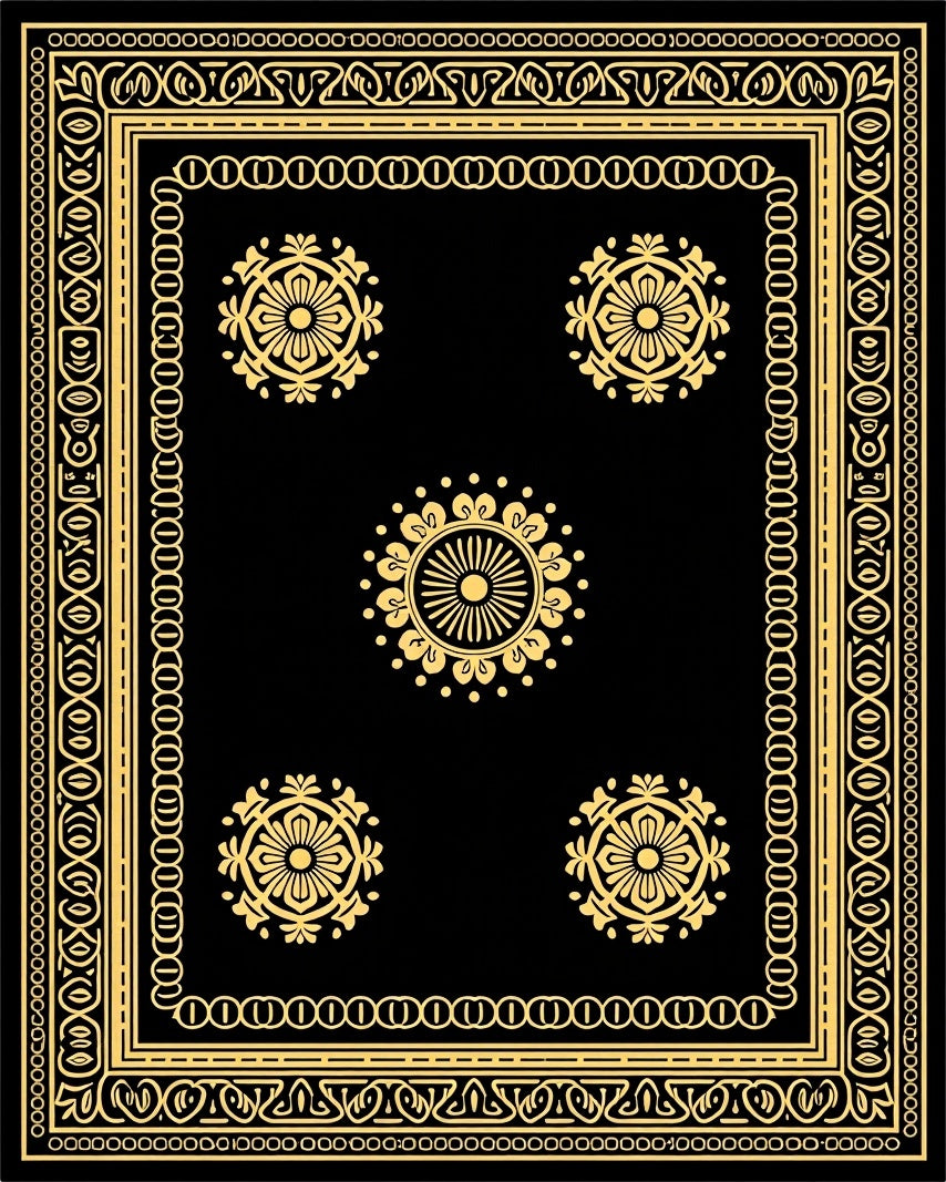 Black Gold Ornate Floral Motif Rug