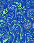 Vibrant Blue Swirling Floral Landscape Rug