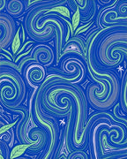 Vibrant Blue Swirling Floral Landscape Rug