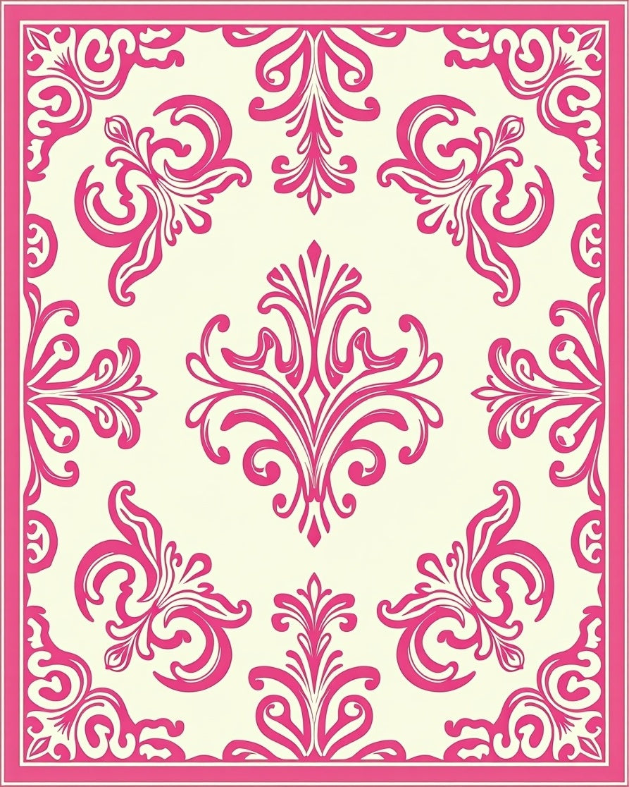 Elegant Pink Floral Damask Pattern Rug