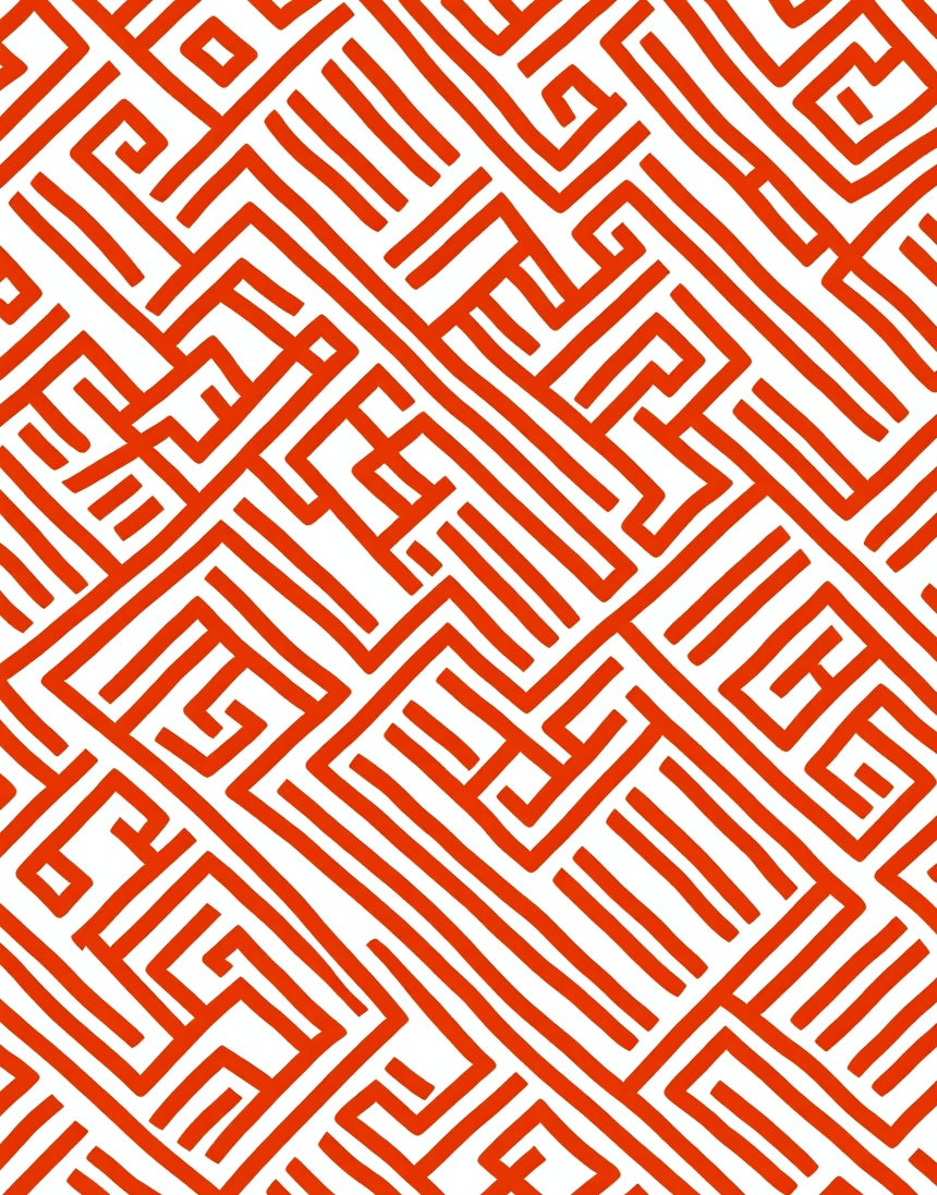 Bold Red Labyrinth Pattern Rug