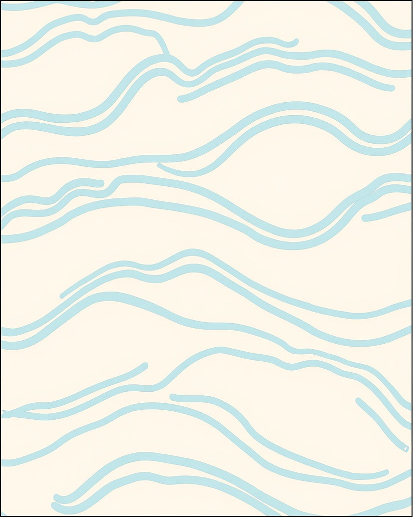 Abstract Cream Light Blue Wave Rug