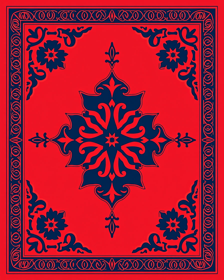 Bold Floral Medallion Red Navy Rug