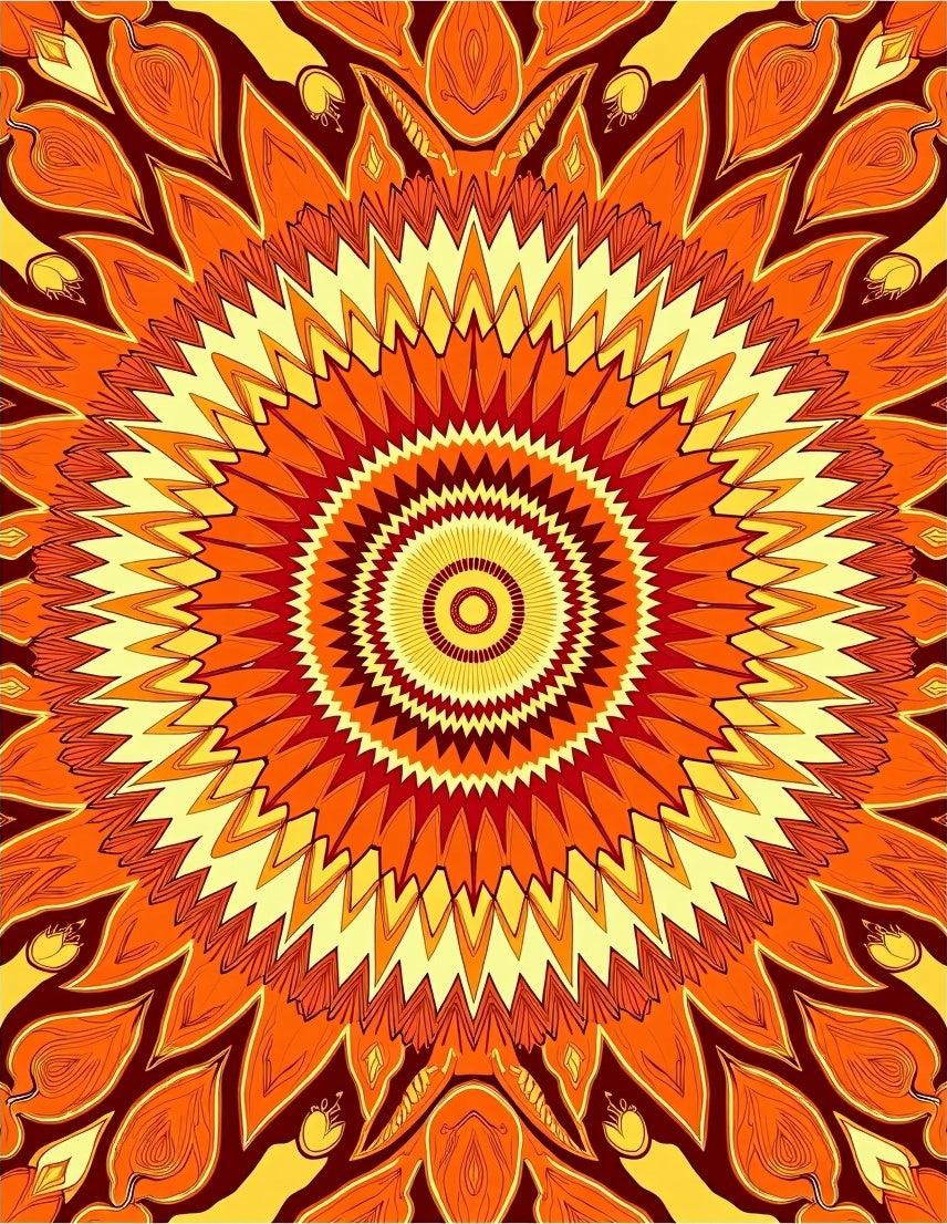 Warm Orange Sunburst Mandala Design Rug