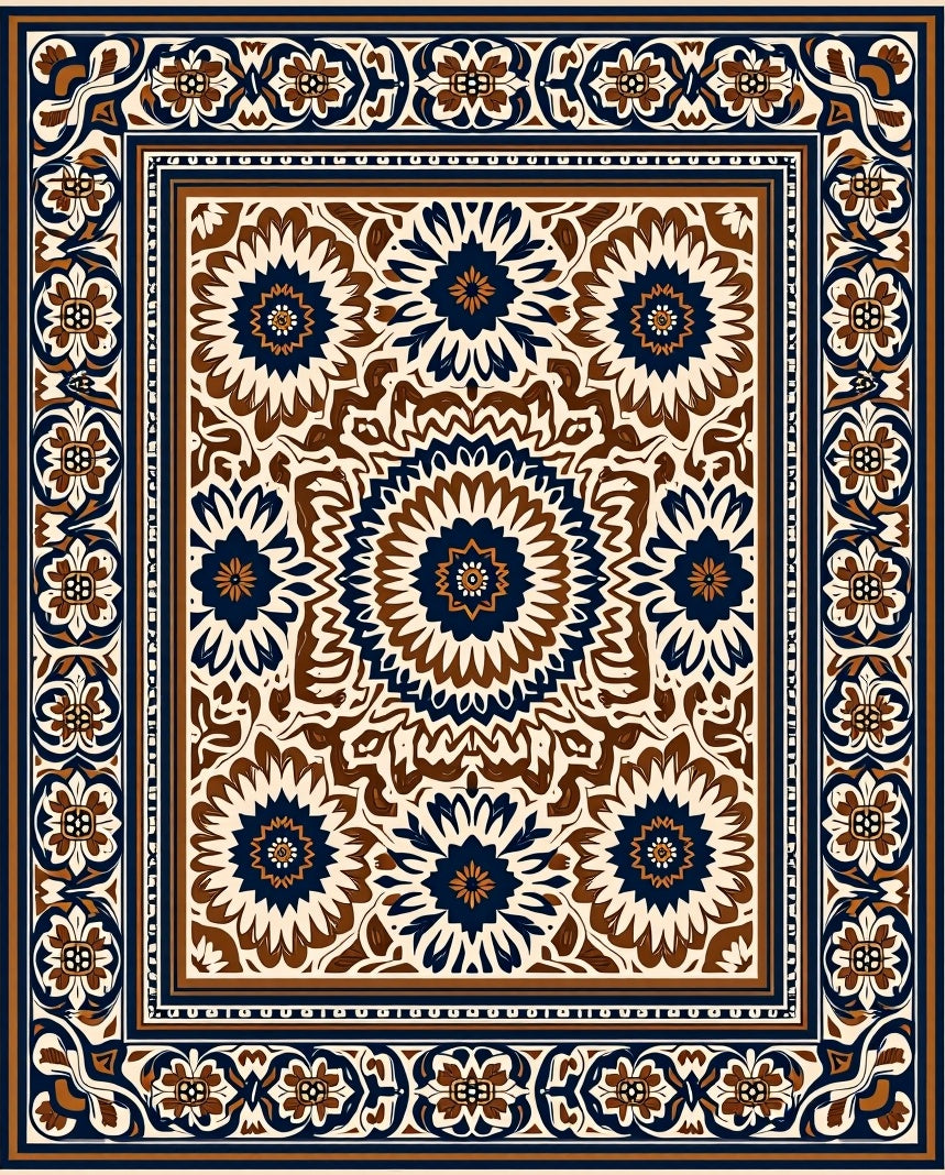 Classic Floral Medallion Bordered Rug