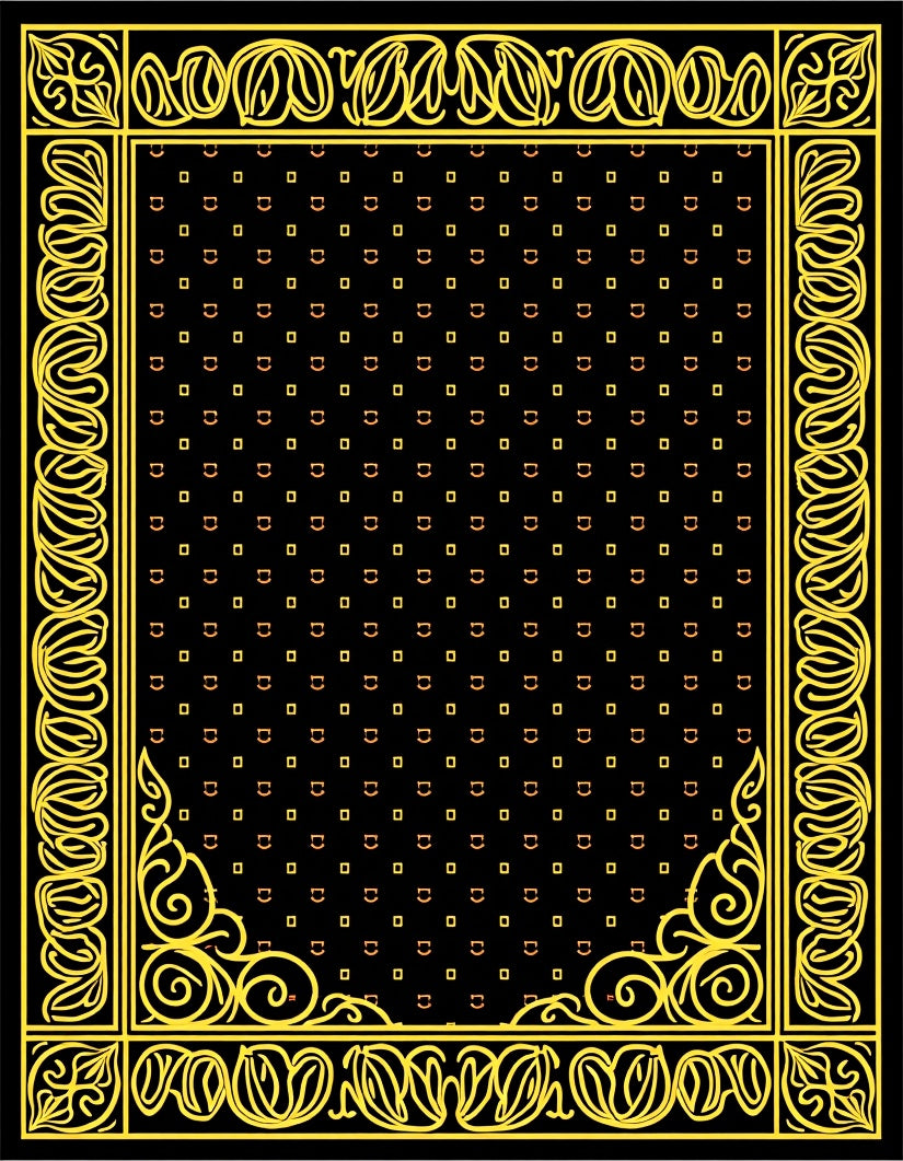 Black Yellow Floral Border Rug