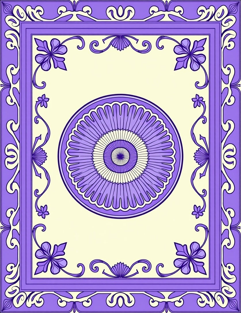 Elegant Lavender Floral Medallion Border Rug