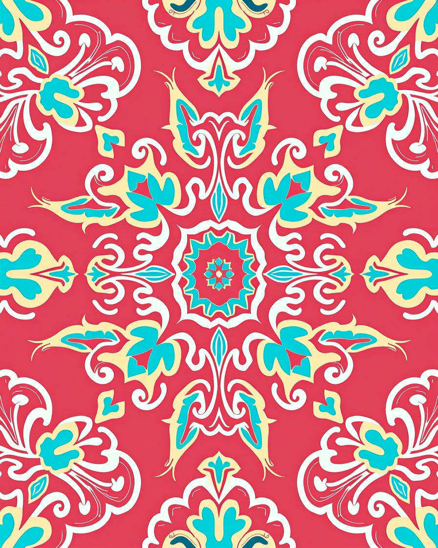 Vibrant Coral Floral Mandala Pattern Rug