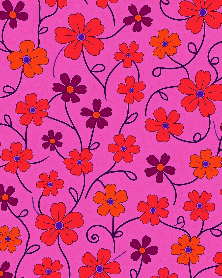 Retro Floral Vine Pink Background Rug
