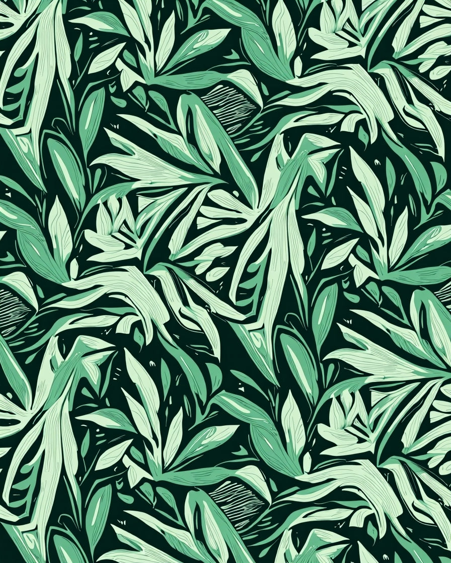 Verdant Leaf Pattern Artful Print Rug