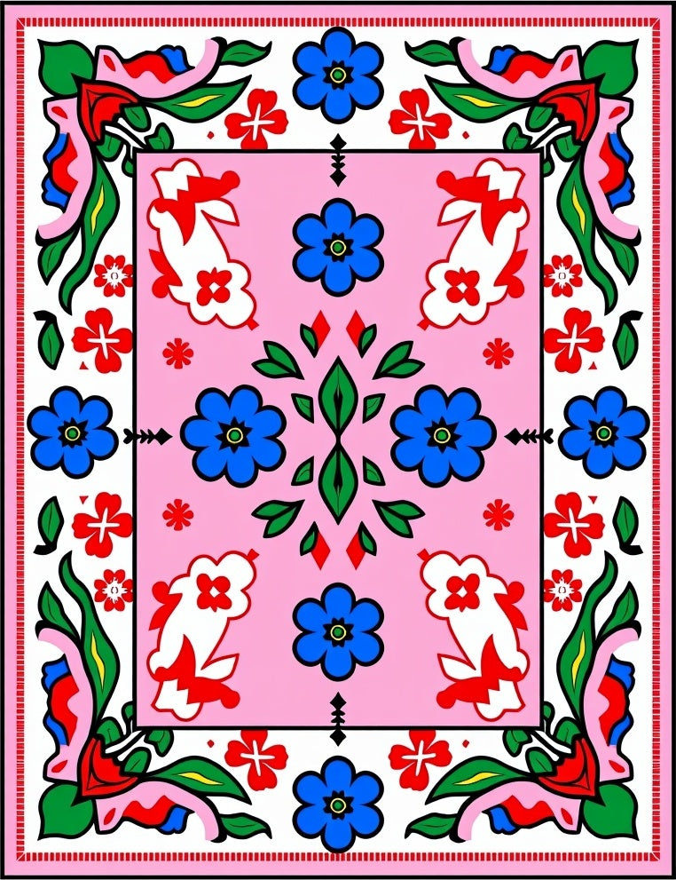 Bold Pink Floral Blossom Medallion Rug