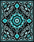 Black Teal Floral Scrollwork Design Rug