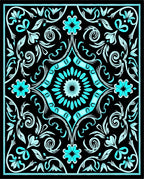 Black Teal Floral Scrollwork Design Rug