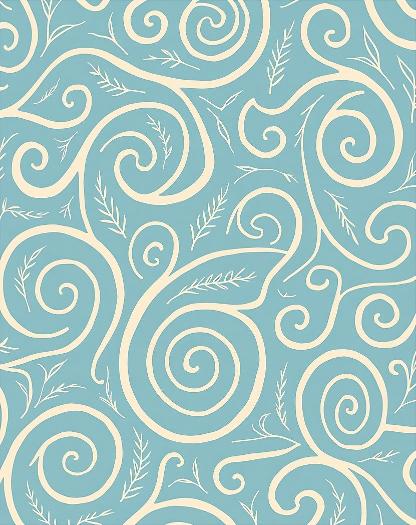 Coastal Swirls And Leaf Pattern Rug